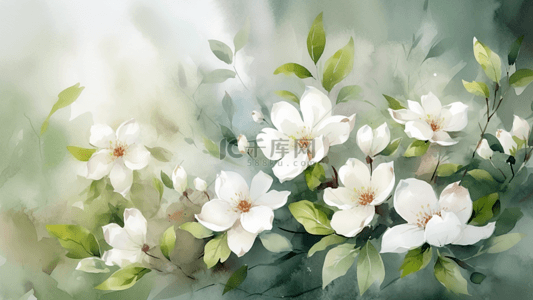 绽放的水彩花背景图片_花白色盛开