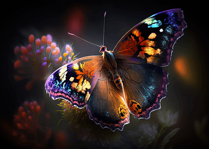 蝴蝶发光彩色写实背景