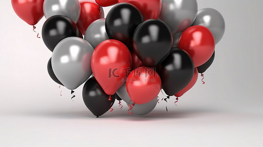 logo黑色背景图片_明亮背景下庆祝的红色和黑色气球的 3d 渲染