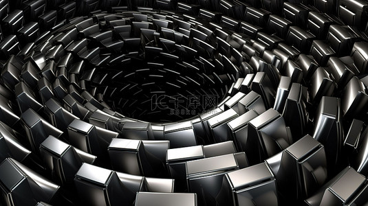 以螺旋图案排列的金属立方体 3d 渲染