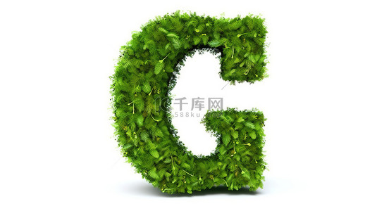 绿色草本背景图片_3d 隔离中的小写字母 g，具有白色背景上的草本字母表