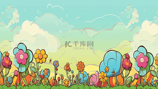 花植物海报背景图片_卡通彩色鲜花背景