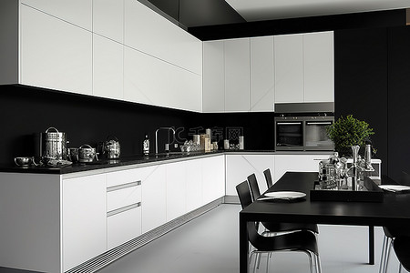 黑白相间的背景图片_黑白相间的现代厨房