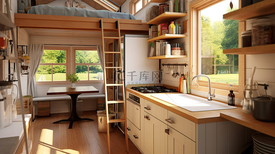 舒适的小家庭厨房的 3D 渲染