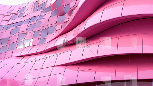 几何粉红色抽象建筑设计未来派波浪和 3D 立面