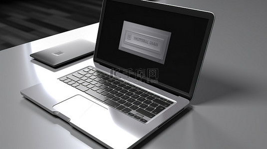 显示批准印章的笔记本电脑屏幕的 3d 渲染