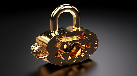 3D 渲染中的金色挂锁说明在线安全概念