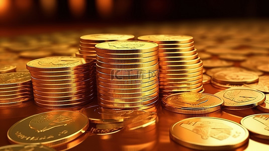 用 3D 渲染的硬币和纸币堆来说明货币概念