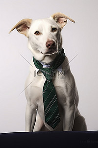 可爱系背景图片_一只系着领带的白狗站在他身后