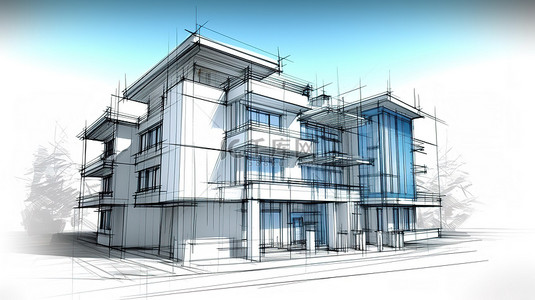 外觀設計背景图片_建筑设计建筑草图的 3D 插图