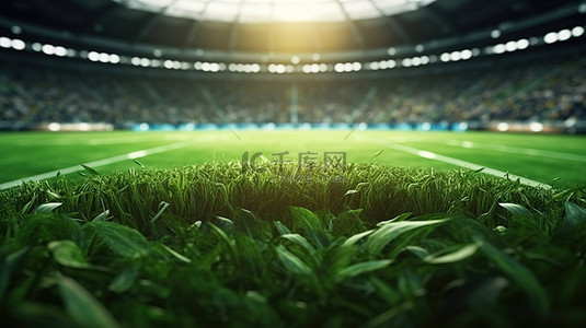 3d 渲染的体育场与郁郁葱葱的绿色足球场
