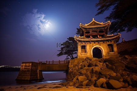 企业背文化景墙背景图片_半夜的一座古庙