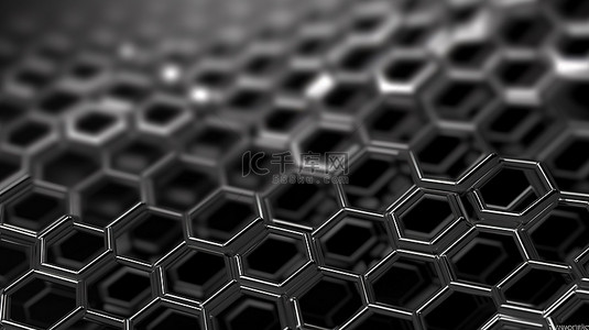 抽象六角形金属分子背景与黑色化学扭曲极端特写 3d 渲染