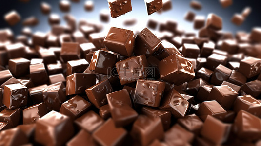 筹码巧克力背景图片_黑巧克力方形块的 3d 插图