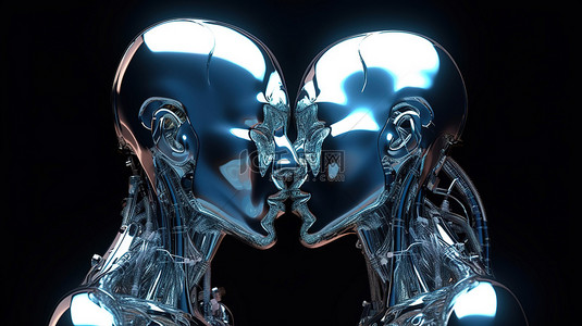 恋人拥抱背景图片_男性和女性机器人拥抱 3D 渲染
