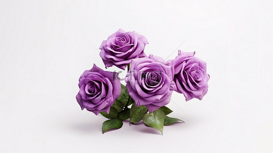 结婚请柬婚礼请柬背景图片_白色背景与紫色玫瑰的三维渲染