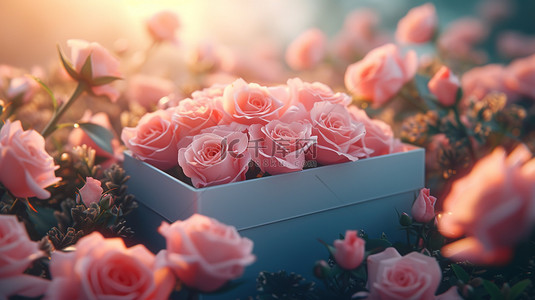 礼盒装满了粉红色的玫瑰图片