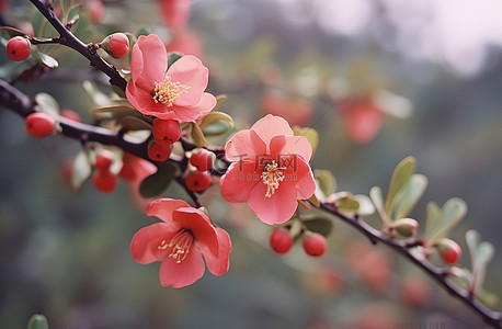 石榴树背景图片_一棵红色开花的石榴树