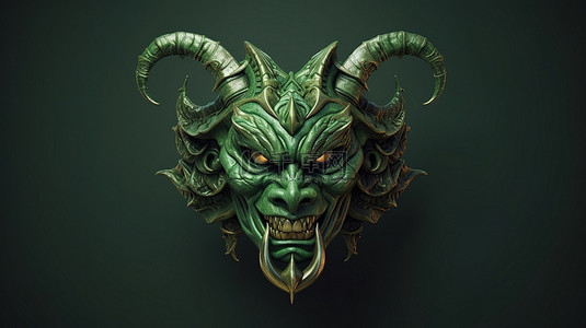 3d 绿色魔鬼面具的插图