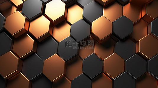 科技感金属质感背景图片_3D 渲染的六角形图案，具有真实的金属质感