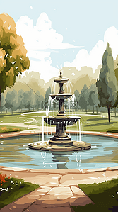 公园喷泉美丽背景