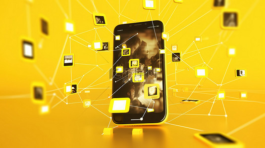 手机体验背景图片_黄色背景以令人惊叹的 3D 渲染展示智能手机的用户界面缩略图