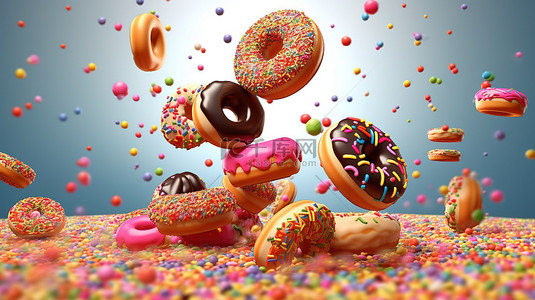 甜海报背景图片_各种甜甜圈的 3D 渲染是糖果爱好者的甜蜜享受