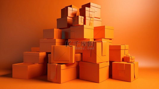 橙色主题商业设计令人惊叹的礼盒堆叠 3D 渲染