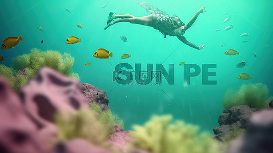 3d优惠背景图片_3D 渲染的夏季销售横幅，男人潜入水面以下