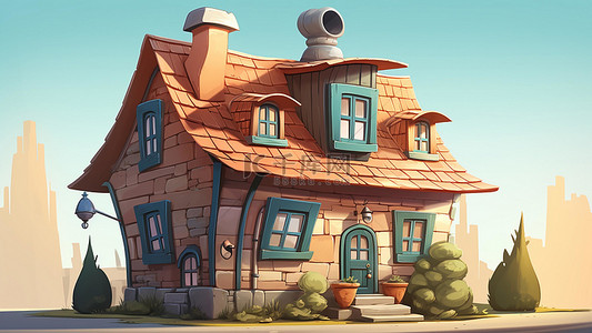 卡通房子建筑立体抽象的