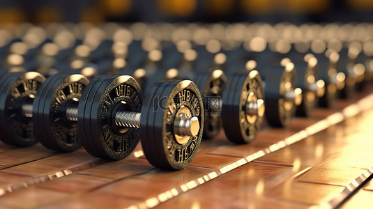 铁制背景图片_用于健身房锻炼的铁制哑铃设备，采用重物 3D 渲染制作，展示肌肉保健概念