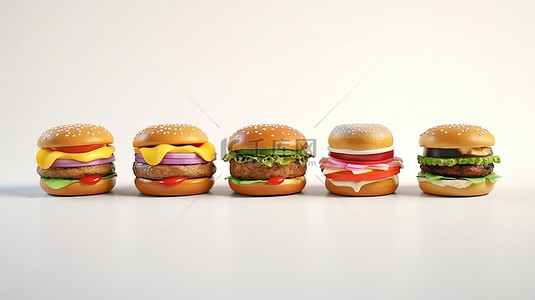 快餐菜单背景图片_多汁的 3D 汉堡放置在明亮的背景上，令人惊叹的 3D 插图呈现完美