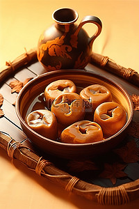 中秋背景图片_水碗里的小蒸面团甜点