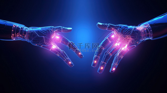 女人的手插画背景图片_交叉全息机器人手的未来派 3D 渲染