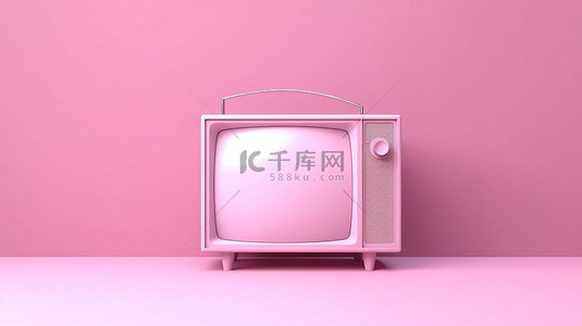 手表卡通背景图片_最小的复古粉红色白色电视卡通在柔和的粉红色背景上与媒体连接横幅 3D 渲染插图与充足的复制空间