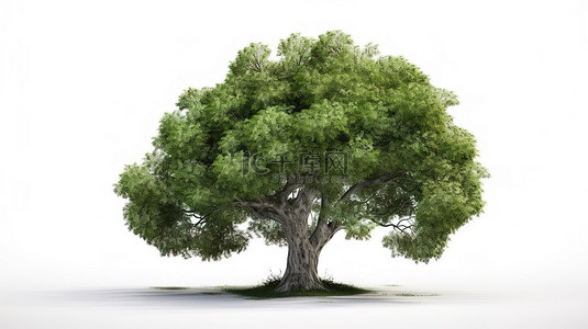 绿色的大叶子背景图片_白色背景下 3d 隔离的单棵树或植物