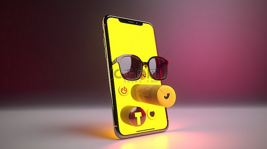 图标视频聊天背景图片_snapchat 徽标社交媒体图标在智能手机显示屏上以 3D 呈现