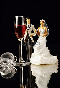 红玫瑰双层蛋糕背景图片_幸福的情侣形象和带结婚礼物的玻璃