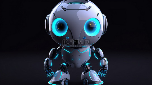 可爱的 ai 机器人与 hud 显示 3d 渲染