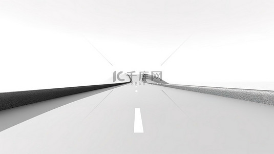 白色背景上延伸至无穷远的孤独道路的 3D 插图