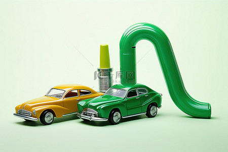 漂浮在玩具车附近的绿色气体泵