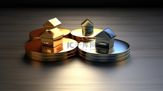 房屋元素背景图片_带有金银和青铜元素的房地产房屋徽标的 3D 渲染插图