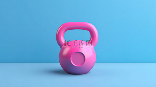 蓝色背景下光滑的粉色壶铃是 3D 设计中的极简主义方法