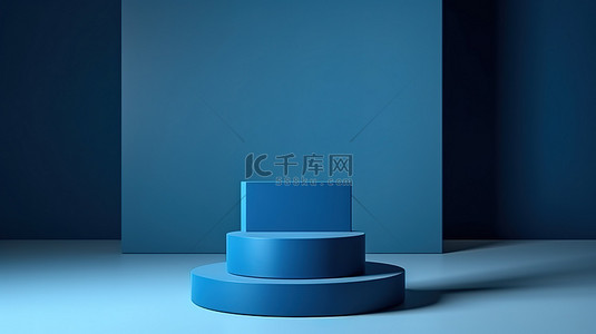 背景台灯背景图片_用于产品设计的 3D 渲染蓝色几何讲台模型