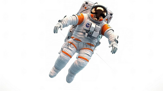 漂浮在零重力空间中的白色宇航服失重宇航员的 3D 渲染