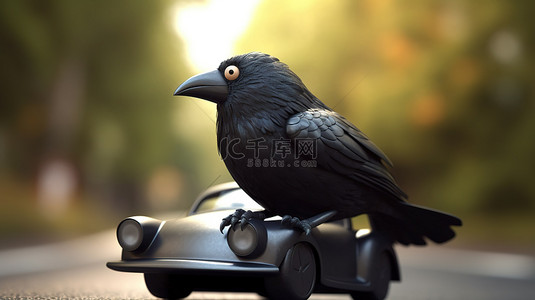 搞笑的 3D 鸟类在汽车中巡航