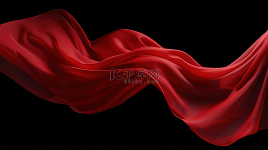 红色织物背景图片_红色织物在黑色背景下飘扬的 3d 渲染