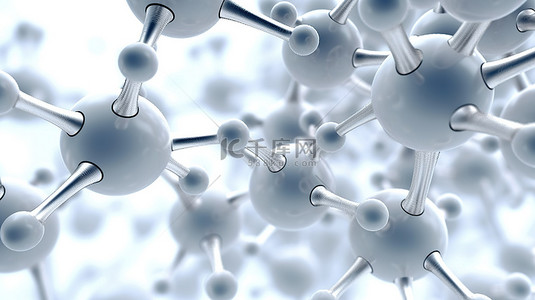 化学科学背景图片_用白色分子或原子背景 3D 渲染二氧化碳结构探索科学