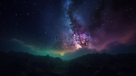 抽象蓝色纹理背景图片_星夜背景与 3D 渲染的星系