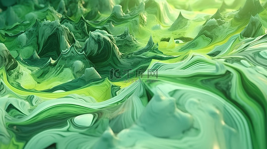 用大理石绿色墨水绘制抽象背景的 3D 渲染